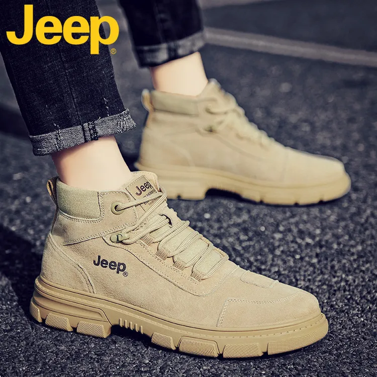 jeep吉普马丁靴男士高帮鞋男鞋2024年新款春季皮面工装靴雪地靴子