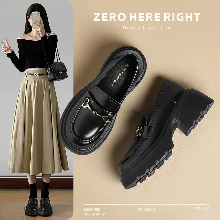 ZHR则则圆头乐福鞋女2024秋款百搭厚底一脚蹬单鞋英伦jk女鞋皮鞋