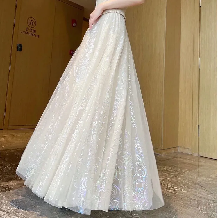 印花长裙公主网纱半身裙高腰女春夏显瘦仙女a字裙2023年新款韩版