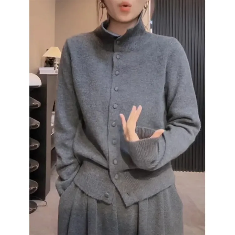 NUMEN BUTTON/灵扣复古立领针织开衫2025年秋季新款秋季毛衣外穿