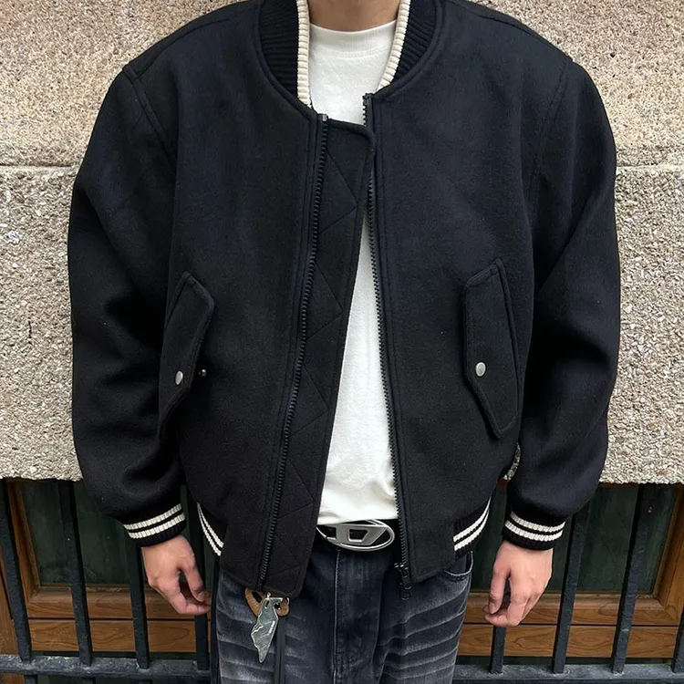 美式高街vibe飞行员棒球服夹克男cleanfit短款重磅毛呢外套秋冬
