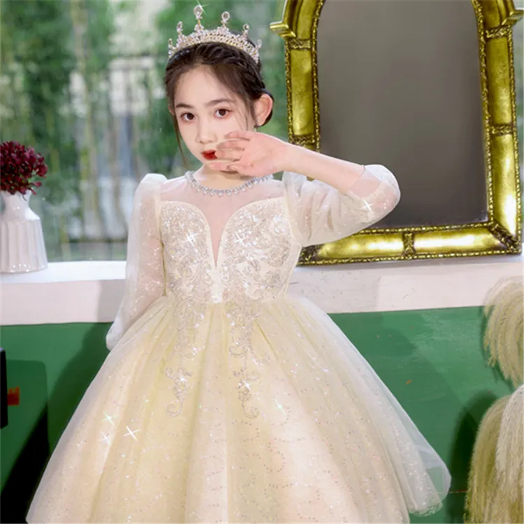 女童礼服儿童主持人婚礼花童公主裙表演服夏季钢琴演奏演出服裙子