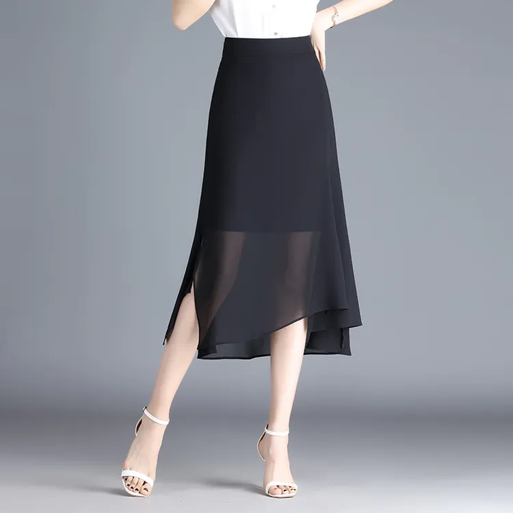 【释上SHISARIG】开叉雪纺裙半身裙女夏时尚半裙中长款不规则一步裙