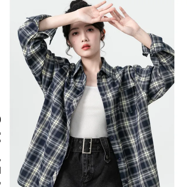 POLO领格子长袖衬衫女春秋新款复古港风休闲格纹薄款衬衣外套上衣