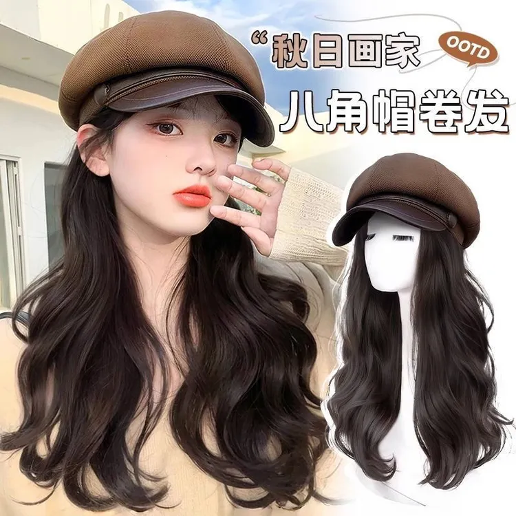 假发帽子一体时尚新款秋冬2024年爆款女贝雷帽假发女长发全头套女