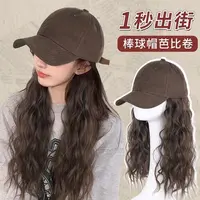 2025帽子假发一体羊毛卷时尚长卷水波纹仿真发鸭舌帽