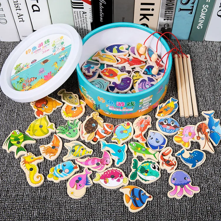 宝宝钓鱼玩具多功能木质磁性钓鱼早教钓鱼玩具可收纳袋提升专注力