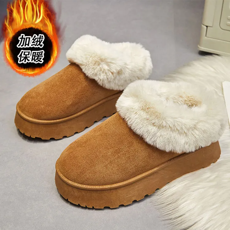 新款大码雪地女TUME一脚蹬厚底懒人棉靴女加绒保暖棉鞋雪地靴爆款