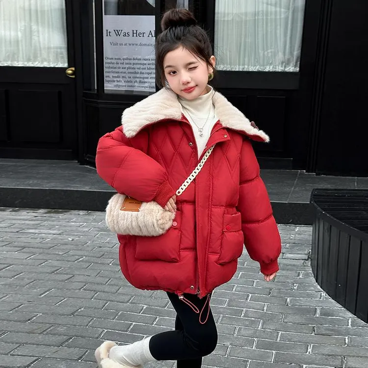 女童棉服冬季2024新款洋气时髦大童冬装加厚夹绒棉衣女孩洋气外套