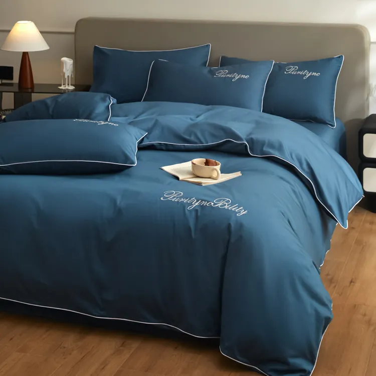 A类60支纯棉四件套100%全棉长绒棉刺绣棉被套罩轻奢高级感床单笠4