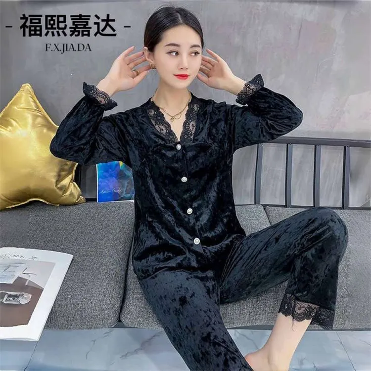 2025年新款高级感金钻绒睡衣女春秋冬长袖网红风套装可外穿家居服