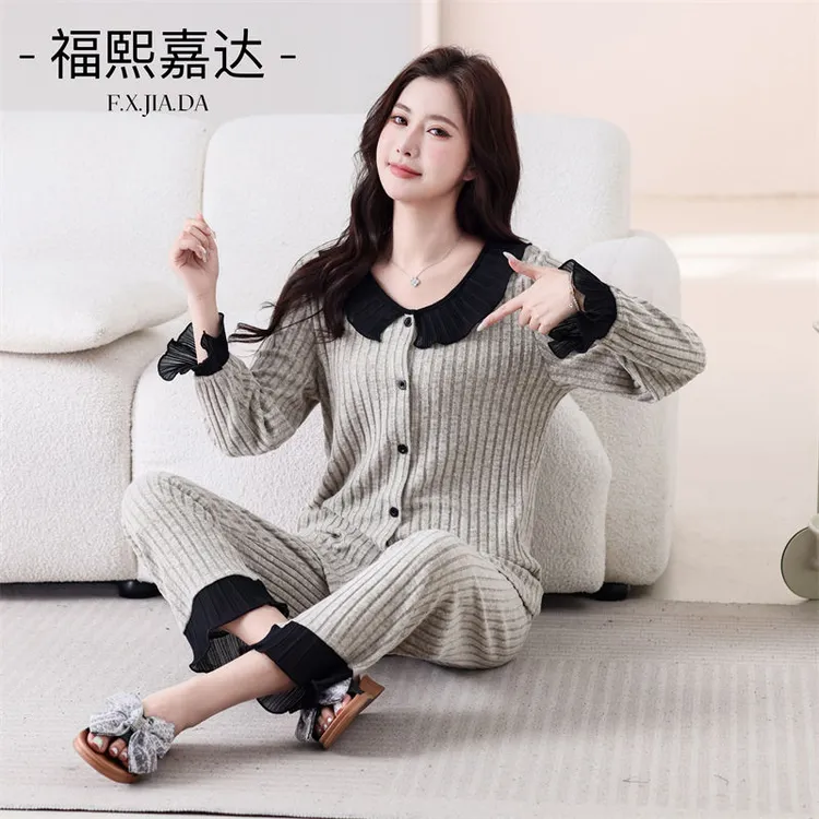 高颜值爆款睡衣女娃娃领加厚长袖新款保暖高级感轻奢居家服套装