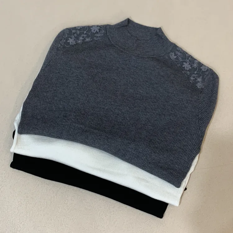 YUANXUN秋冬时尚蕾丝花边气质羊毛针织百搭圆领打底衫洋气纯色