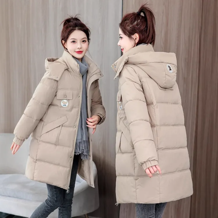 羽绒棉服女中长款2024冬季新款保暖韩版显瘦加厚白绒大码外套