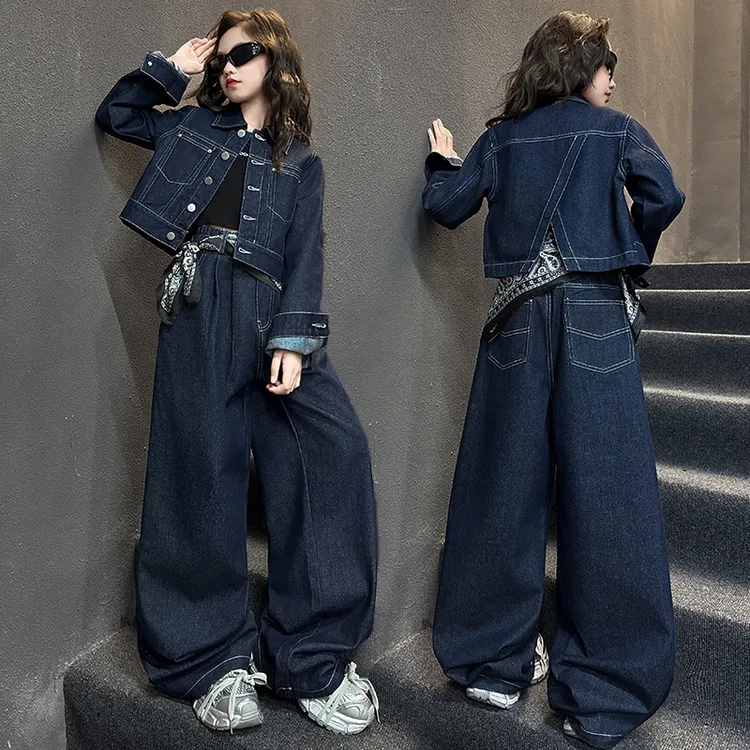 女童套装韩版2025春秋中大童洋气时尚休闲潮酷秋季时髦牛仔套装潮