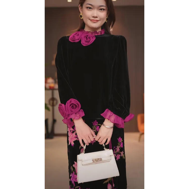 无品牌真丝丝绒上衣女春夏新款气质复古名媛百搭洋气显瘦时尚衬衫