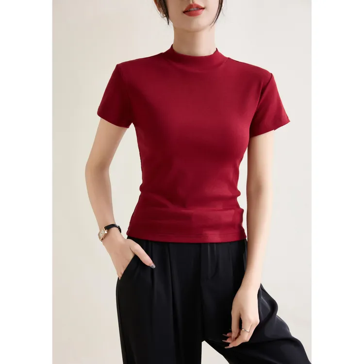 LISA.LISA B 门店299！凉感冰皮优可丝螺纹半高领修身T恤 C16871