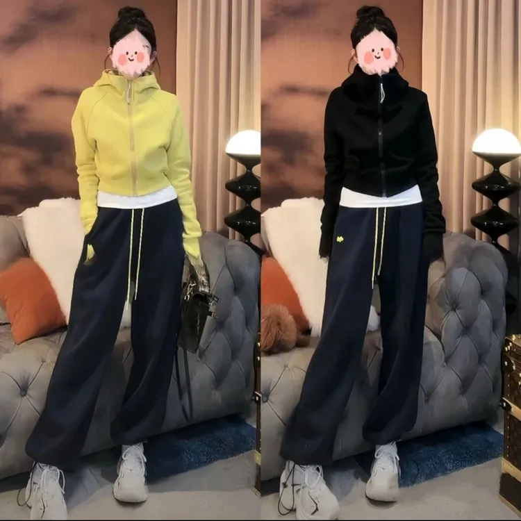 爆款2024新款时尚洋气女装套装遮肉外套裤子加绒两件套冬季炸街
