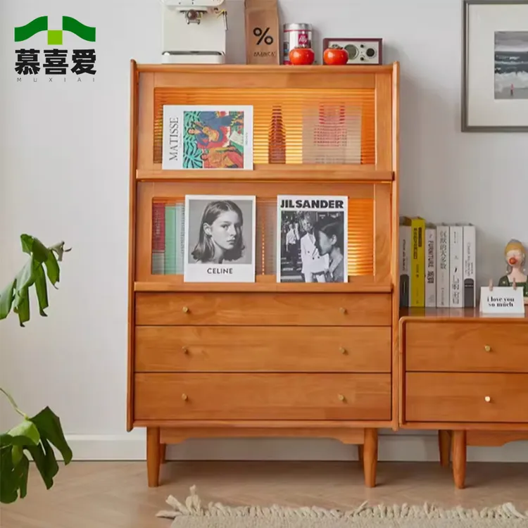 【新款】实木餐边柜落地客厅家用简约美式轻奢北欧置物日式