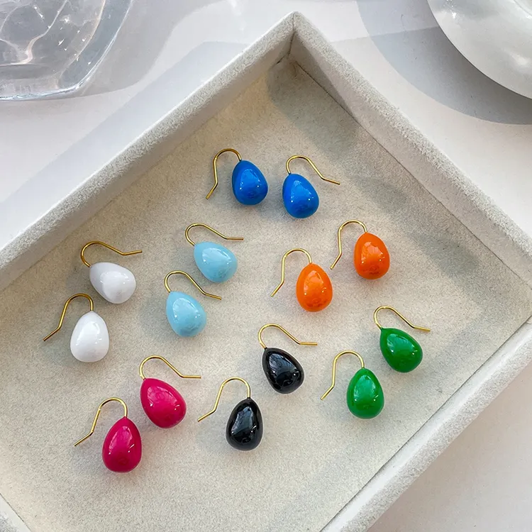 铜合金耳饰 彩色小众珐琅气质时尚百搭轻奢高级感水滴耳环糖果色