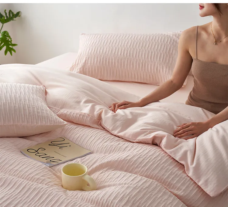全棉泡泡纱提花四件套 全棉水洗棉 纯棉床品