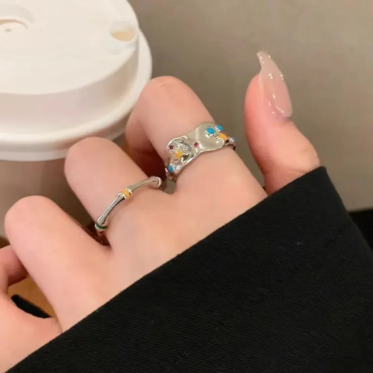  甜美多巴胺彩色星星小众设计感竹节指环高级百搭简约