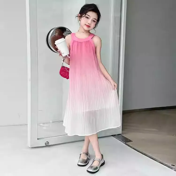 女童连衣裙夏装2025新款洋气儿童渐变无袖公主长裙挂脖雪纺沙滩裙