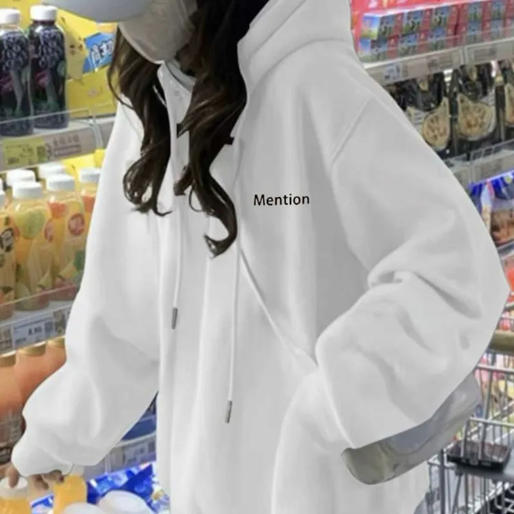 美式杏色加绒加厚连帽卫衣女新款爆款宽松百搭慵懒风上衣潮ins