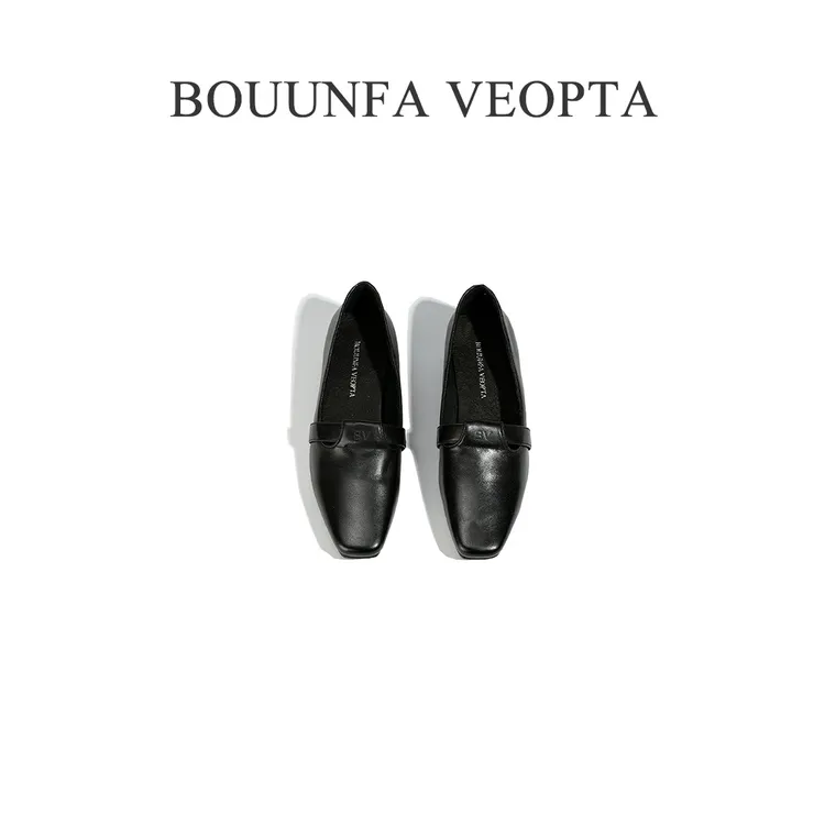 BOUUNFA VEOPTA黑色女士高定胎牛皮拖鞋外穿百搭低跟真皮穆勒女鞋