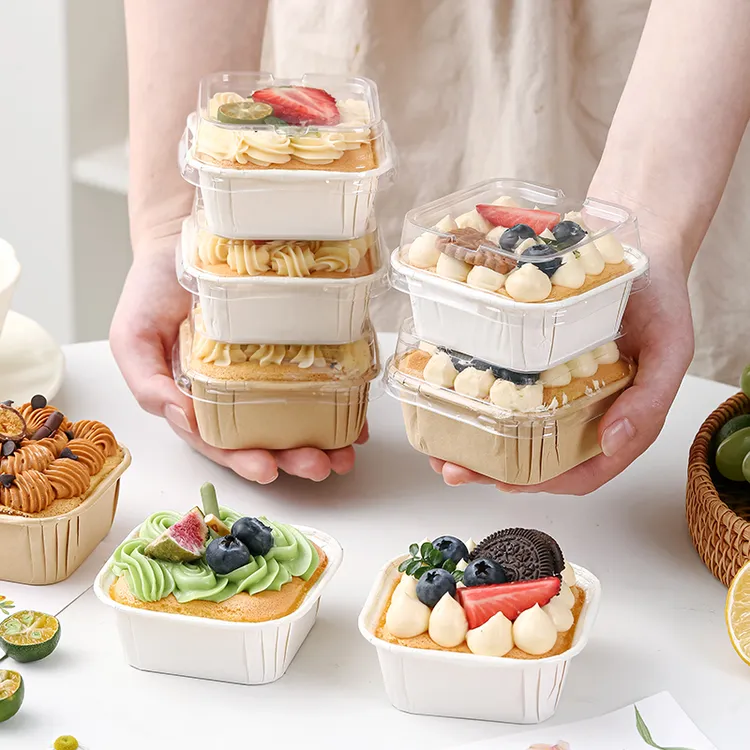 纸杯蛋糕纸托一次性带盖方形杯子烤箱专用烘焙模具面包打包装盒子