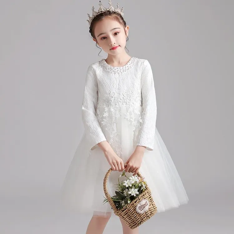 儿童公主裙秋季新款女童钢琴表演蓬蓬纱裙秋冬花童婚礼小女孩礼服