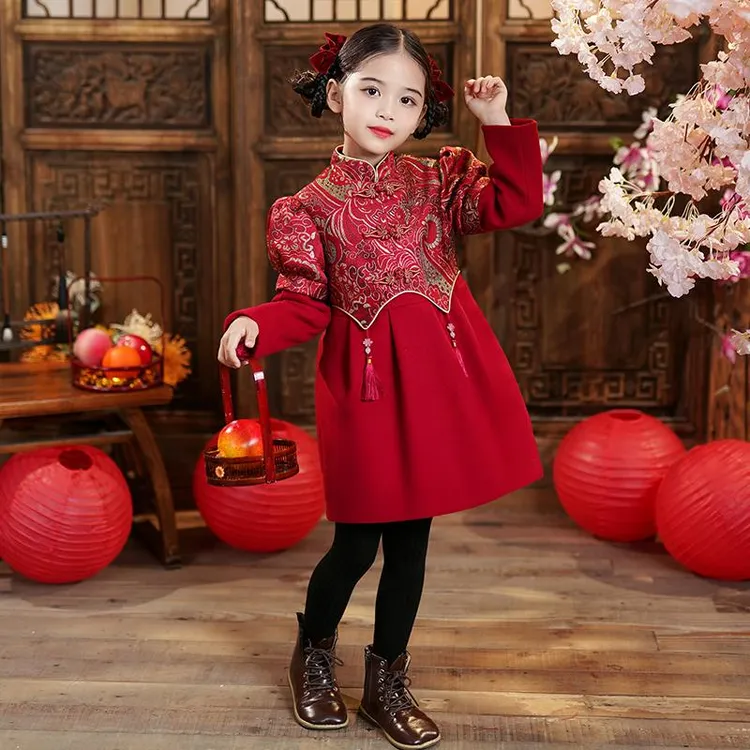 女童旗袍秋冬装汉服儿童装拜年服过年喜庆衣服唐装冬季2026新款红