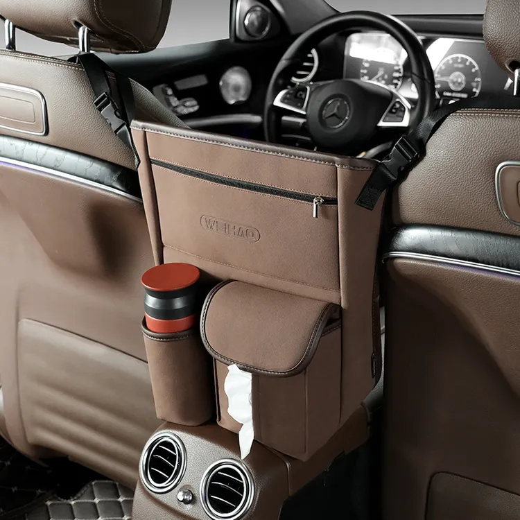 新款翻毛皮汽车收纳袋座椅中间放包包储物袋网兜置物袋纸巾包袋