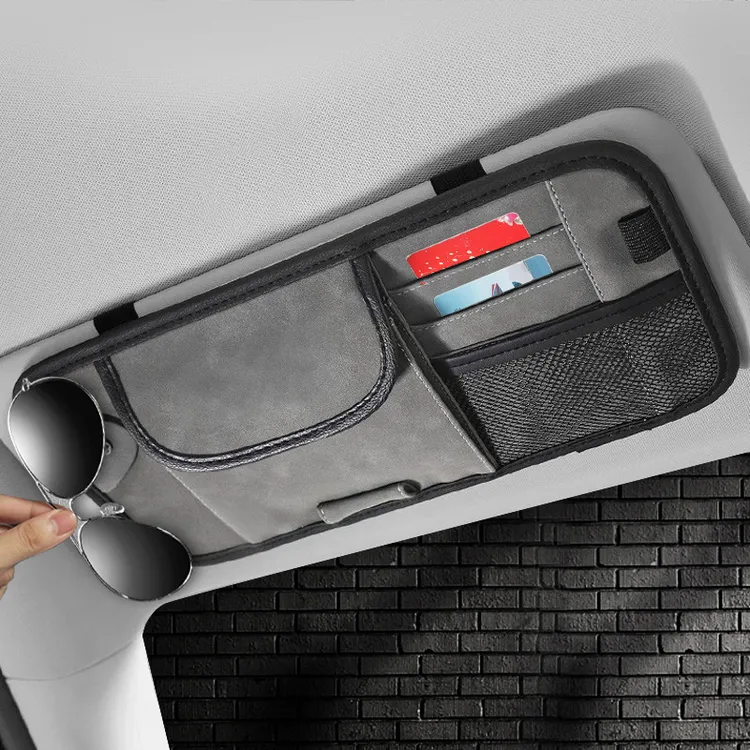 车载遮阳板眼镜夹收纳盒置物袋汽车多功能储物袋加油卡片收纳袋包