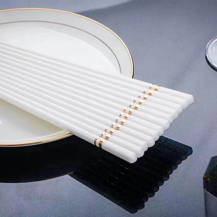 金镶玉陶瓷骨瓷筷子10双装耐高温家用象牙白筷子陶瓷筷子10双