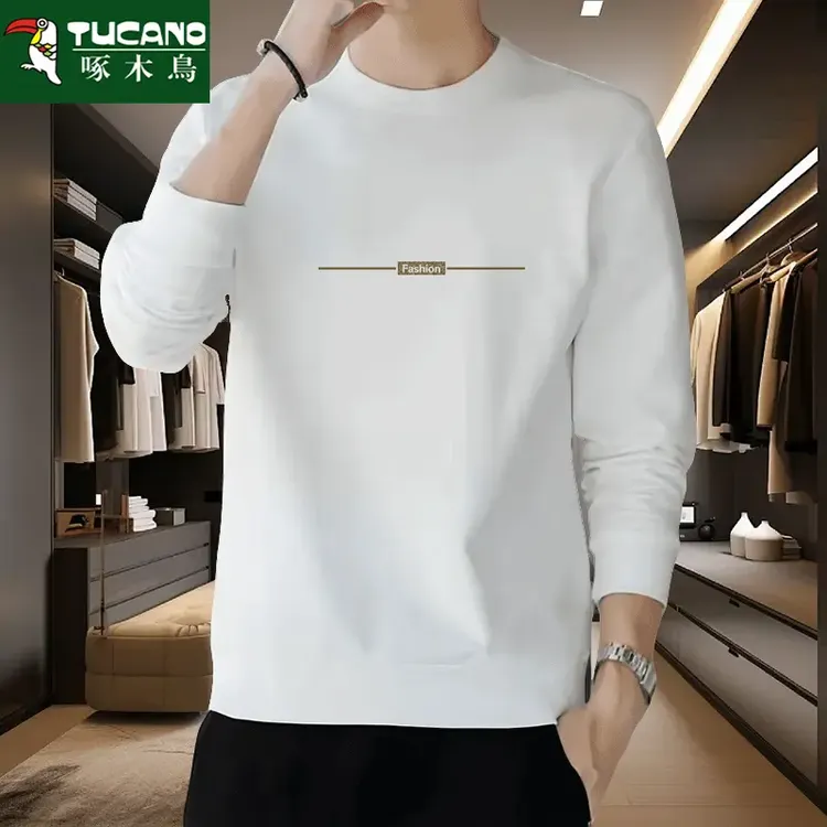 啄木鸟韩版新款男士华加厚圆领套头打底卫衣宽松大码卫衣潮流上衣