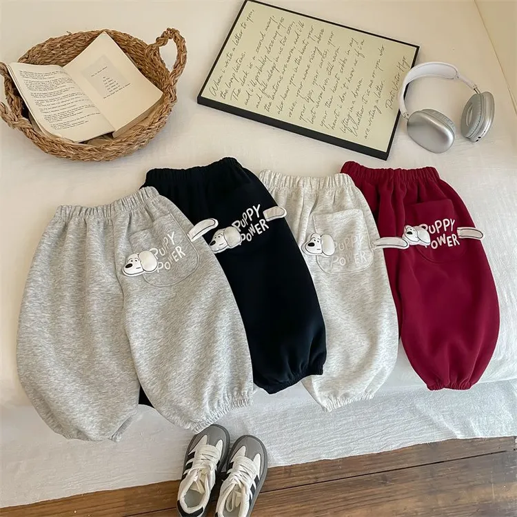 男女童休闲长裤春秋季儿童可爱时尚小狗口袋卫裤洋气超萌百搭宽松