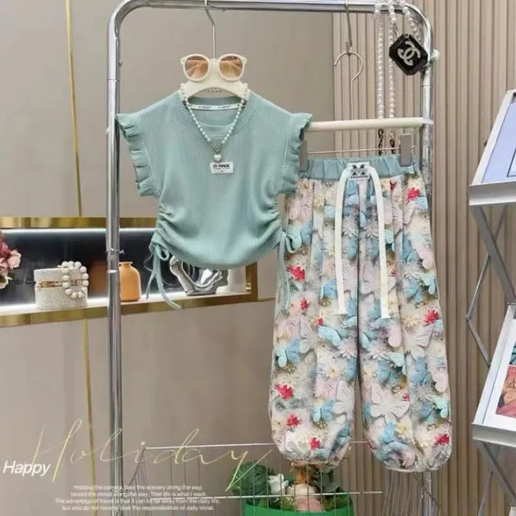女童夏季套装2025新款儿童洋气碎花防蚊裤休闲宽松中大童两件套