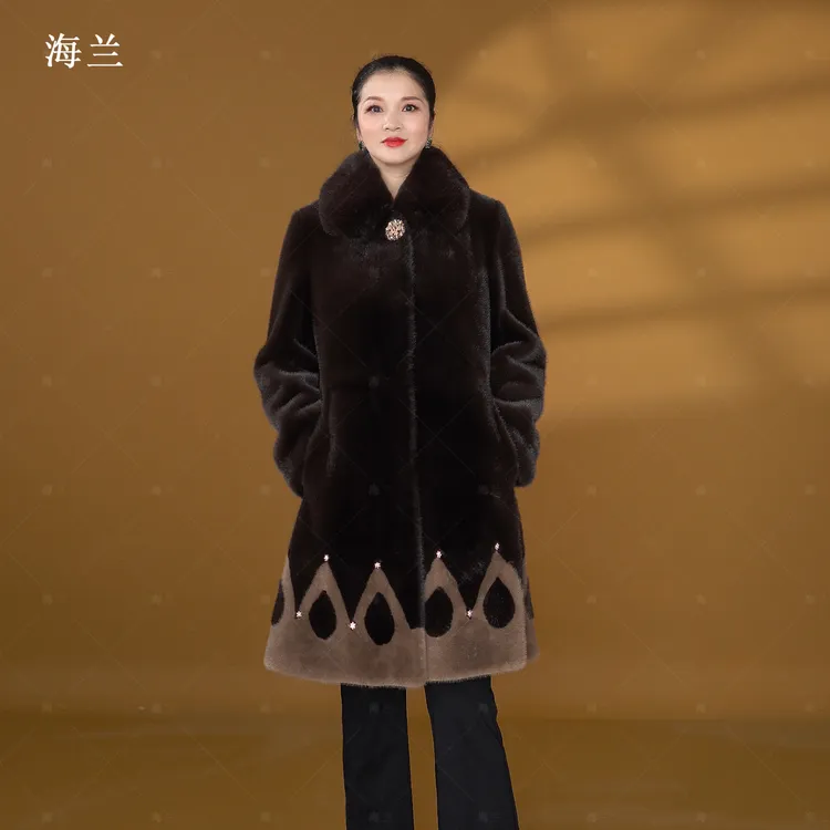 海兰-冬季新款时尚保暖显瘦皮毛一体短款罗兰貂毛毛外套8686