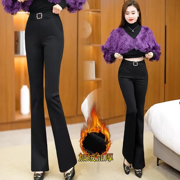 加绒加厚喇叭裤女秋冬2025新款高腰显瘦垂感百搭弹力休闲微喇裤