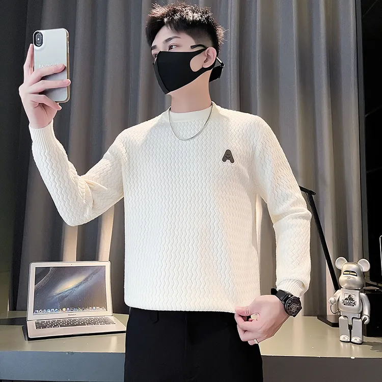 加厚黑色毛衣男秋冬季潮牌痞帅内搭打底衫2024新款痞帅潮流针织衫