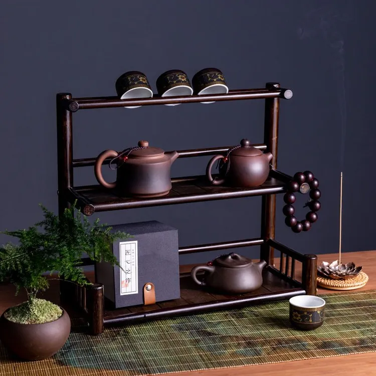 楠竹家用茶壶摆放架杯子茶具重竹新款简易功夫多层桌面置物架木