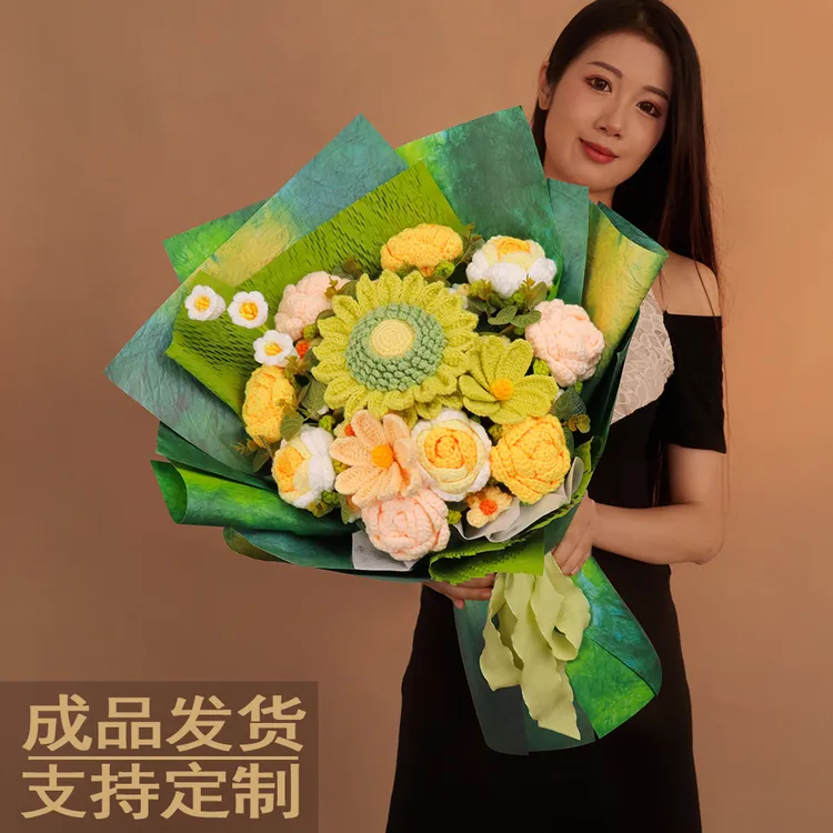 油画风针织向日葵花束手工编织毛线花成品生日礼物送朋友闺蜜妈妈