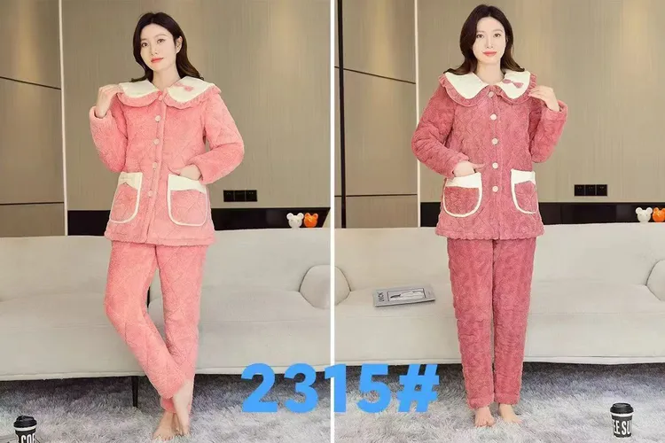女士米粒绒加厚睡衣套装