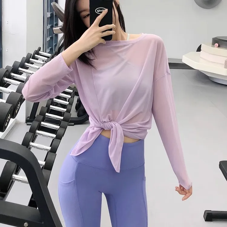 薄款网纱衣服速干T恤女士健身夏季运动显瘦休闲运动罩衫夏季薄款