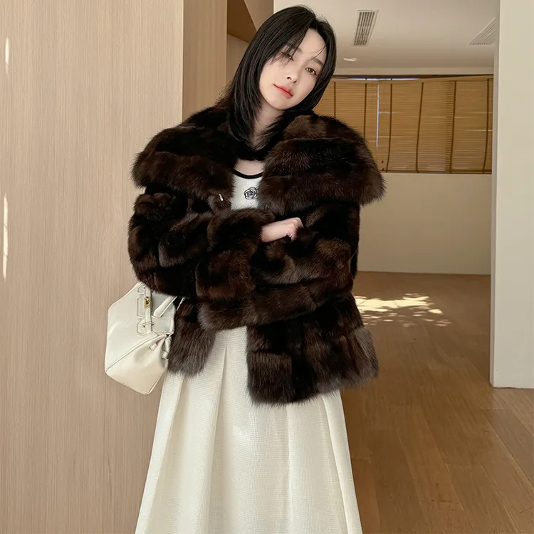 天使之翼俄罗斯貂皮大衣女2025新款水貂毛外套冬季皮草外套块貂