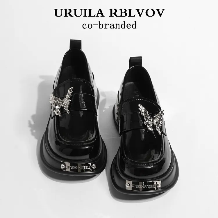 URUILA RBLVOV 乐福鞋女2024新款真皮金属蝴蝶厚底jk小皮鞋单鞋子