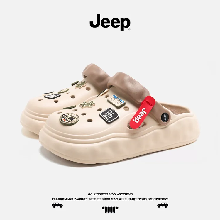 JEEP/吉普男士夏季外穿轻便百搭软底镂空增高沙滩凉拖鞋男