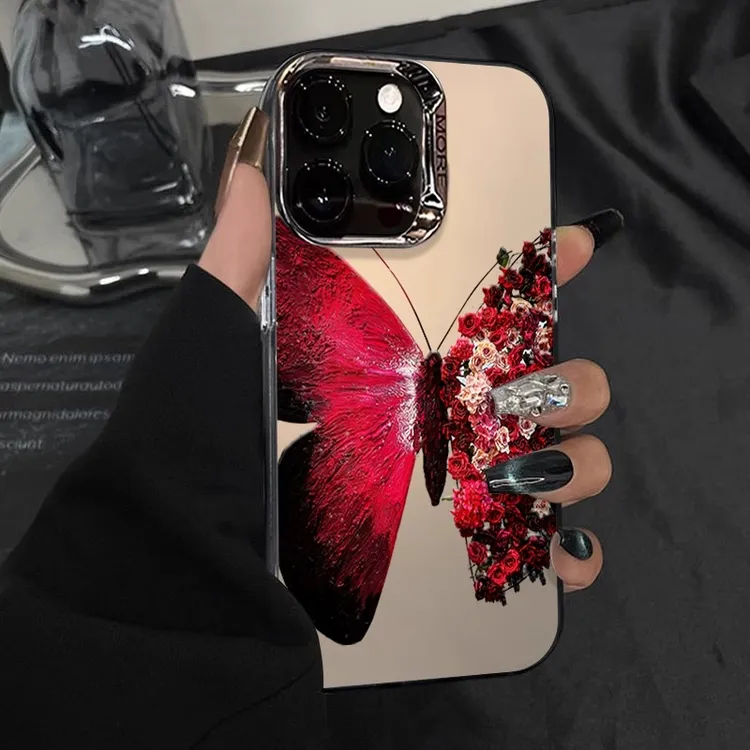 玫瑰蝴蝶适用苹果17手机壳iphone15promax女16plus创意艺术防摔潮