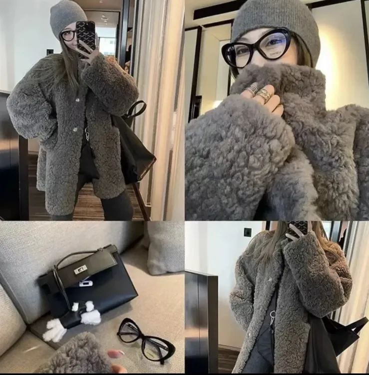 富人区Teddy4.0慵懒风仿羊羔绒中长款外套 宽松显瘦保暖皮毛一体